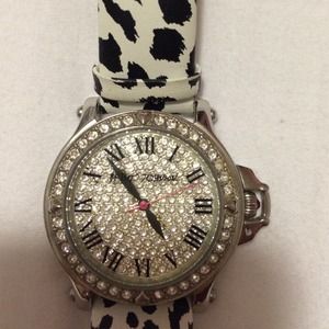 Betsy Johnson black and white leopard print watch