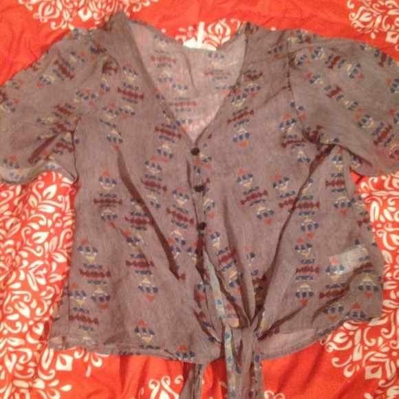 Sheer geo print blouse