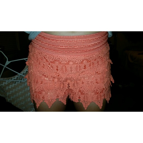 Choral colored crochet shorts
