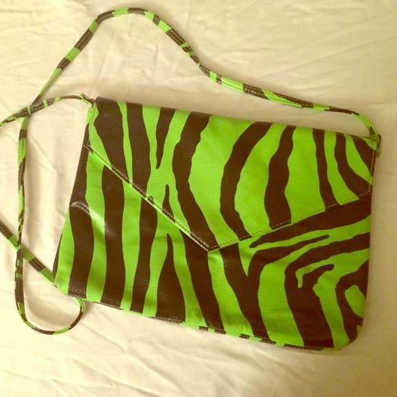 Hand bag neon green zebra print