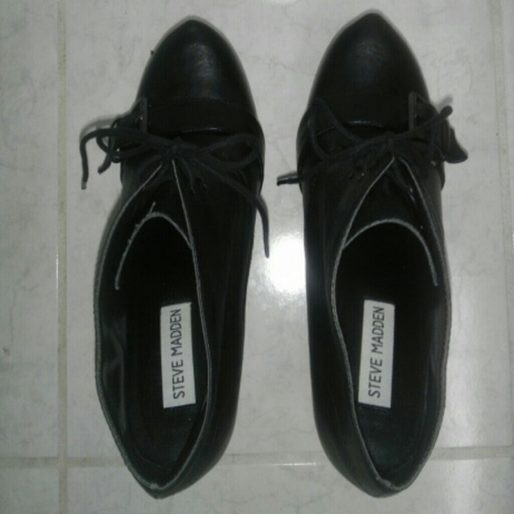 Black leather platform wedges