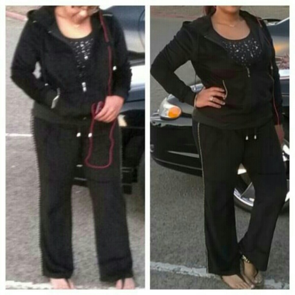 Black Velour Track Suit, with gold detail and hood - Picture 4 of 4