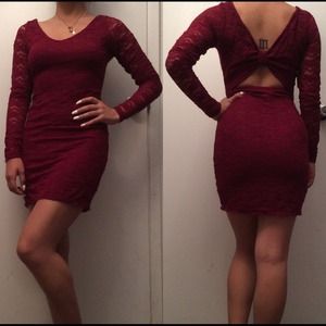 Burgundy All Lace Dress