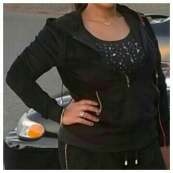 Black Velour Track Suit with gold details and hood - Picture 2 of 4