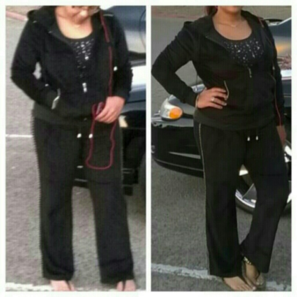 Black Velour Track Suit with gold details and hood - Picture 4 of 4