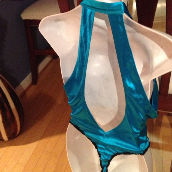 FREDERICKS AQUA SATIN WITH PLETHER BODY SUIT SZ M - Picture 3 of 3