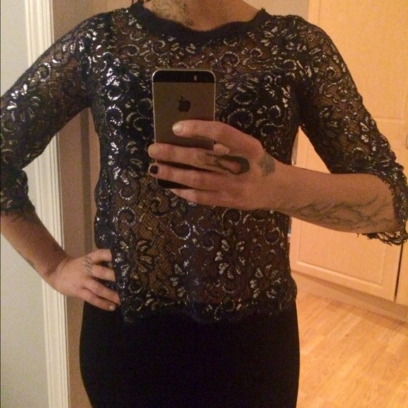Dark blue,black and silver lace top. Gorgeous