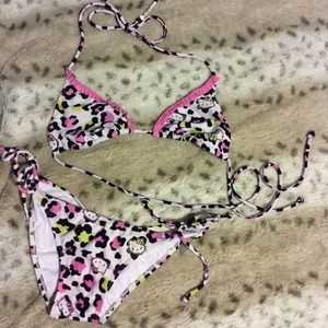 Hello Kitty Pink & Green Leopard Scrunch Bikini