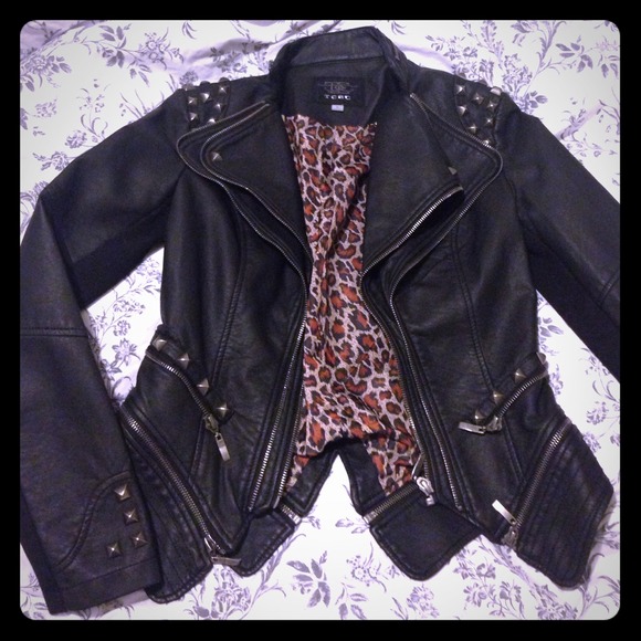 Faux leather jacket with studded details