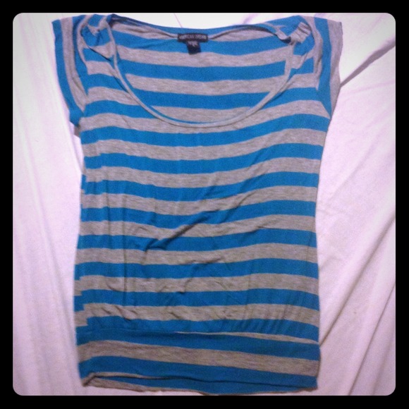Gray and blue striped top