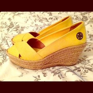 Yellow Tory Burch espadrille wedges