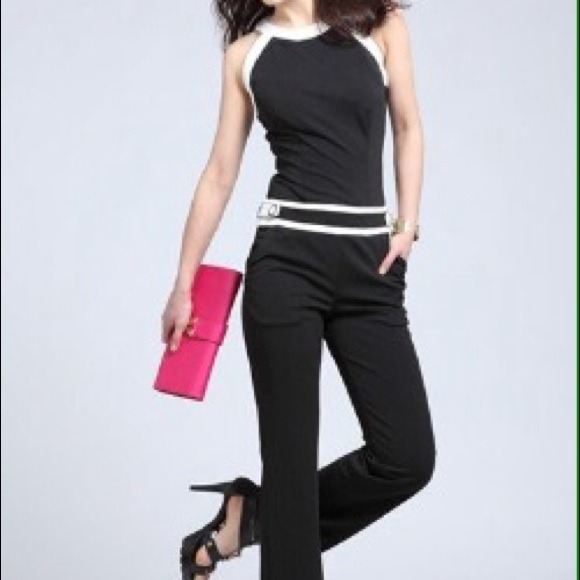 New Elegant black jump suit with white trim.