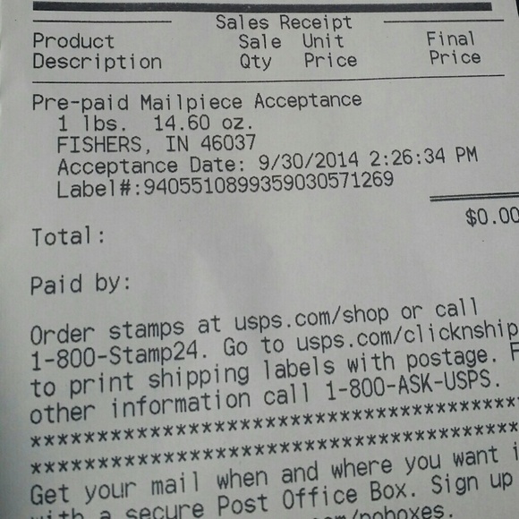 Receipt for the Miss Me jeans