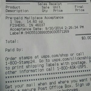Receipt for the Miss Me jeans
