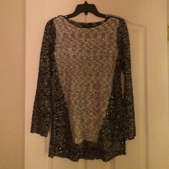 Long sleeve black and silver sequined sweater