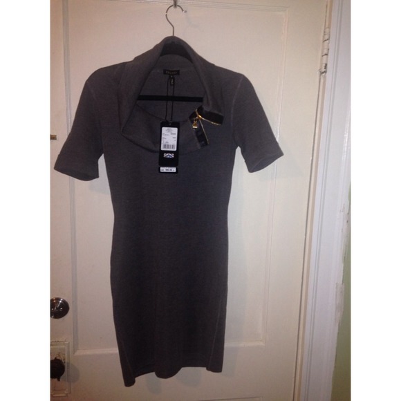 Escada Dark Grey Cowl Neck Wool Sweater Dress