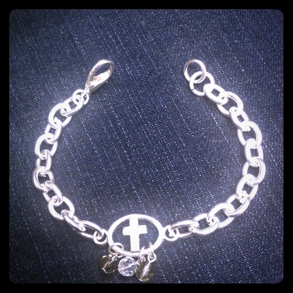 Silvertone Chain Cross Bracelet