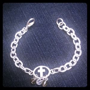 Silvertone Chain Cross Bracelet