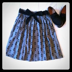 Grey A-line Skirt with Anchor Detail