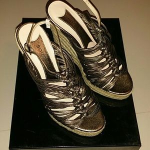 pewter leather wedges never worn