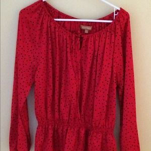 Red polka dot peasant shirt - Large