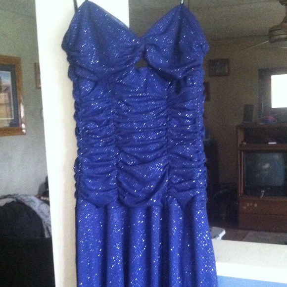 Long blue sparkly dress