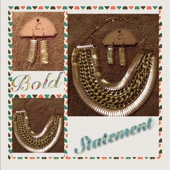 Chunky multi chain Necklace with matching earrings - Picture 2 of 4