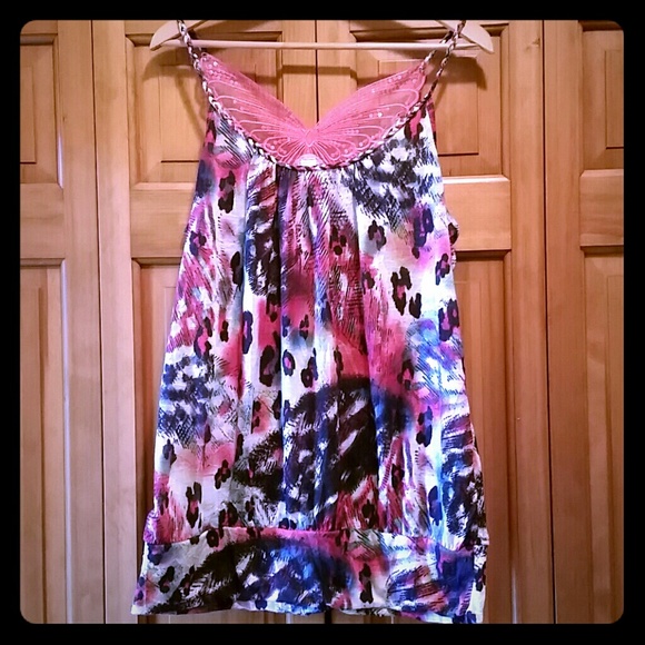Adorable blingy butterfly tank with banded bottom