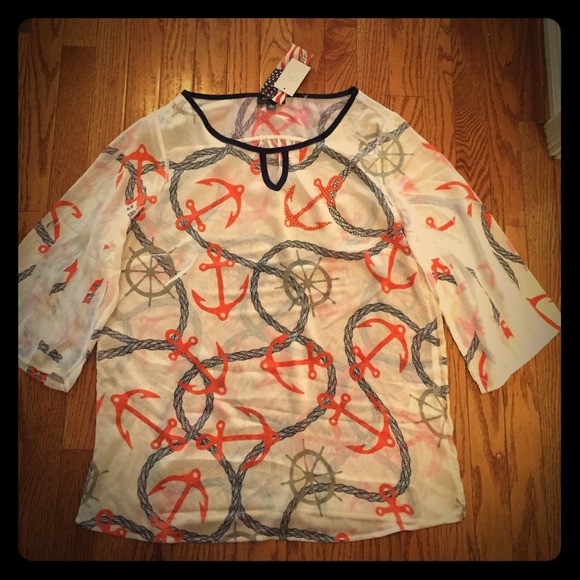 Sheer oversized anchor shirt! 🇺🇸 Made in the USA