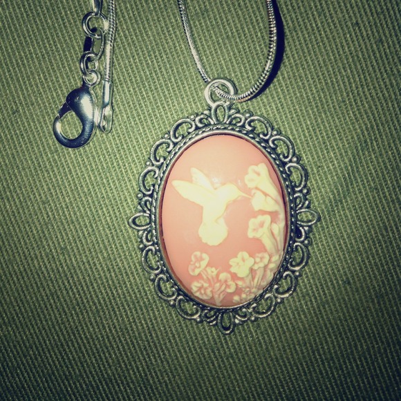 Silver and Pink Hummingbird Necklace