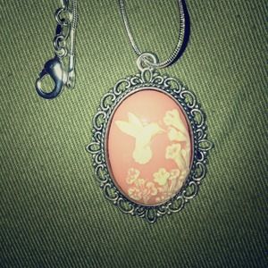 Silver and Pink Hummingbird Necklace