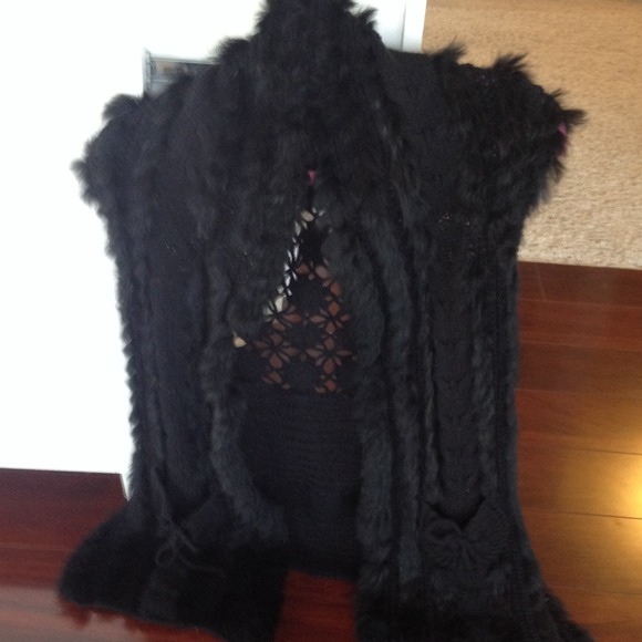 100% genuine rabbit fur vest with knit detail - Picture 1 of 1