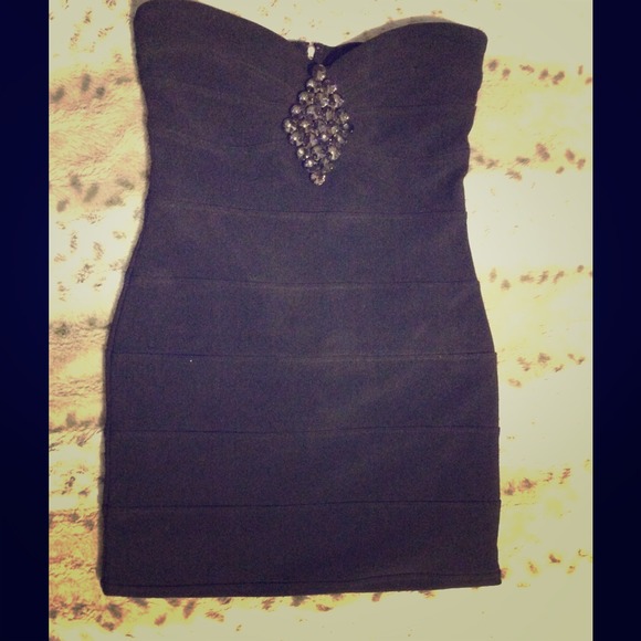 Black Bandage Mini Dress with Rhinstone Forever 21 - Picture 1 of 3