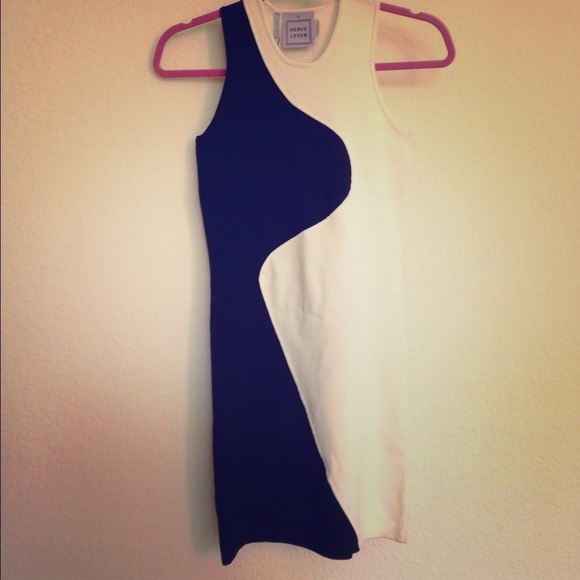 Herve Leger Round-Neck Bandage Dress Black&White.