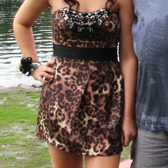 Leopard Print Bedazzled Homecoming/Cocktail Dress - Picture 1 of 4