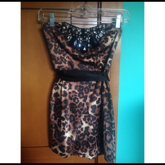 Leopard Print Bedazzled Homecoming/Cocktail Dress - Picture 2 of 4