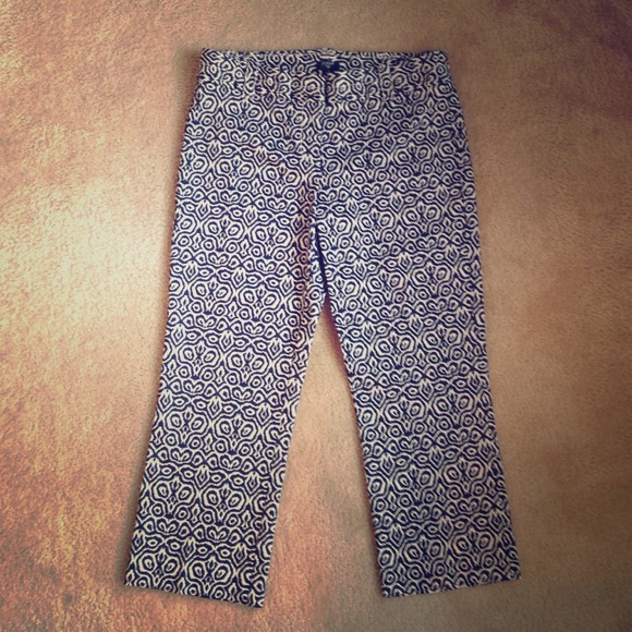 J. Crew City Fit Stretch Blue Print Capris Pants
