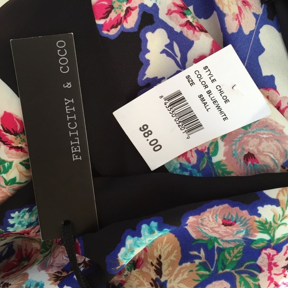 SOLD Color Block Black Blue Floral Dress - Picture 4 of 4