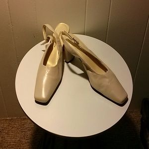 Cream leather sling back