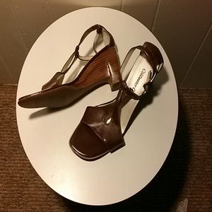 Brown leather open toed sling back