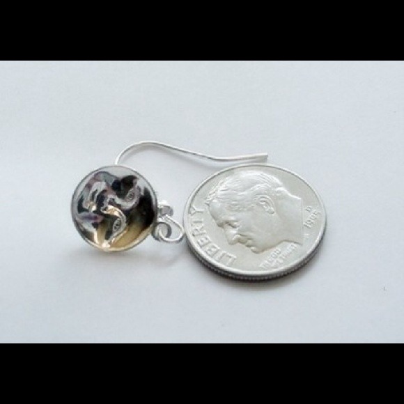 FULL FACE SILVER PLATED MAN IN MOON EARRINGS - Picture 2 of 2