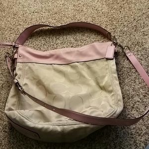 Pink and beige Coach handbag