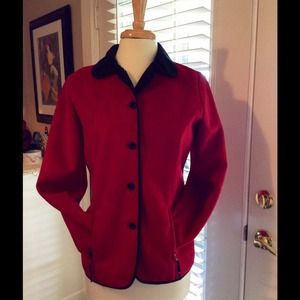 Cherry red suede jacket with black collar