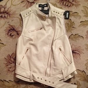 Cream leather biker vest
