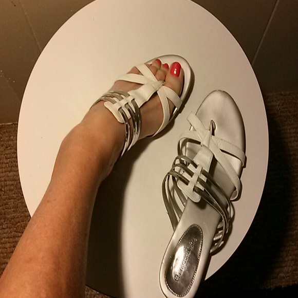 White leather and silver strap sandals