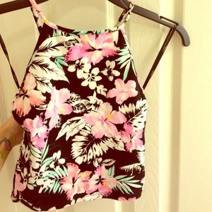 Crop floral halter top.