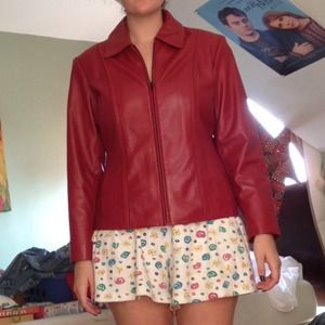 Red faux leather zip up coat