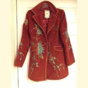 Embroidered Wool Coat Rust Medium - Paparazzi