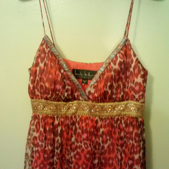 Nicole Miller Orange Print Beaded Dress - Picture 2 of 3