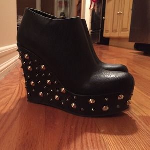Deena and Ozzy spiked bootie wedges